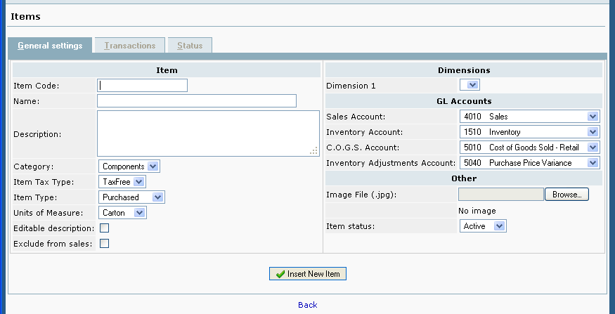 web accounting, items